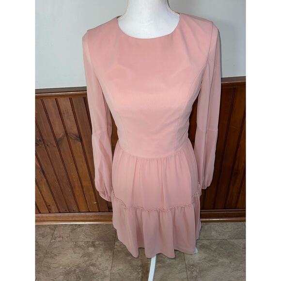 NWT Womens Dress The Population Paola Blush Tiered Blouson-Sleeve‎ Dress Size S - Picture 3 of 11